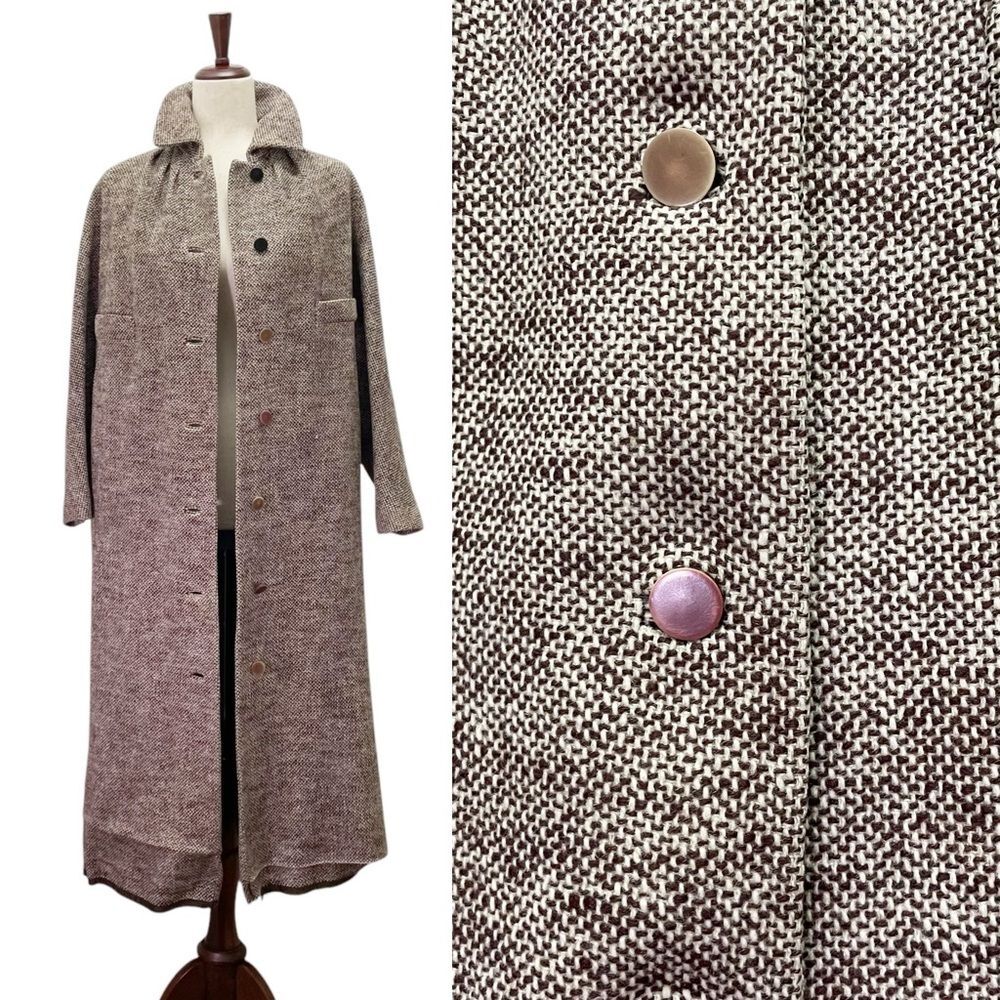 Vintage 1950s Brown Tweed Ladies Overcoat Hand Tailored Dumas California Small